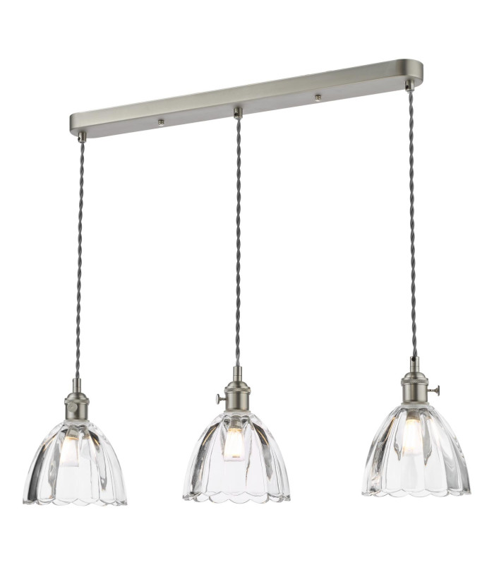 Hadano 3 Light Bar Ceiling Pendant Antique Chrome and Scalloped Bell Glass-1