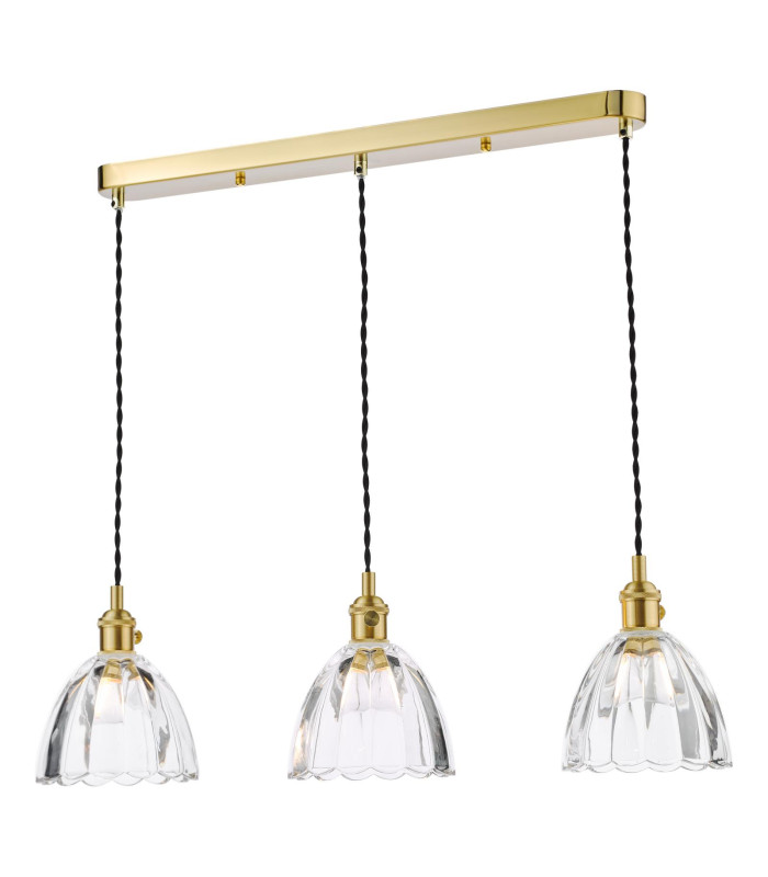 Hadano 3 Light Bar Ceiling Pendant Natural Brass and Scalloped Bell Glass-6