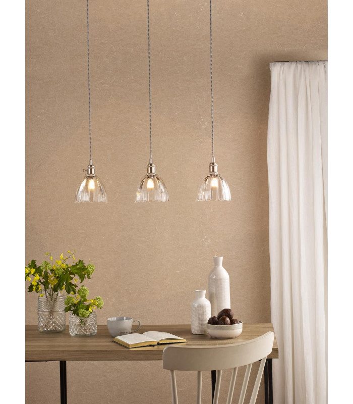 Hadano 3 Light Bar Ceiling Pendant Antique Chrome and Scalloped Bell Glass-2