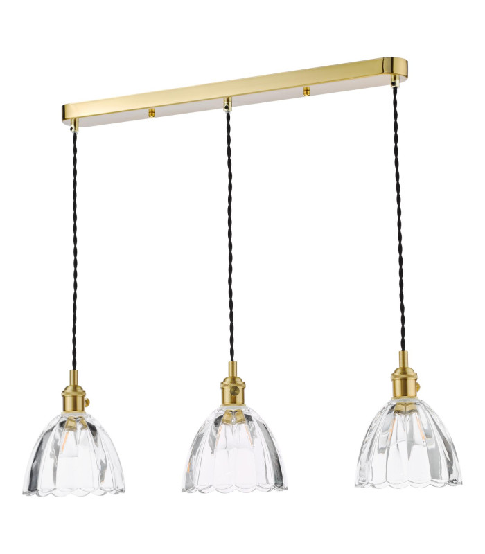 Hadano 3 Light Bar Ceiling Pendant Natural Brass and Scalloped Bell Glass-7