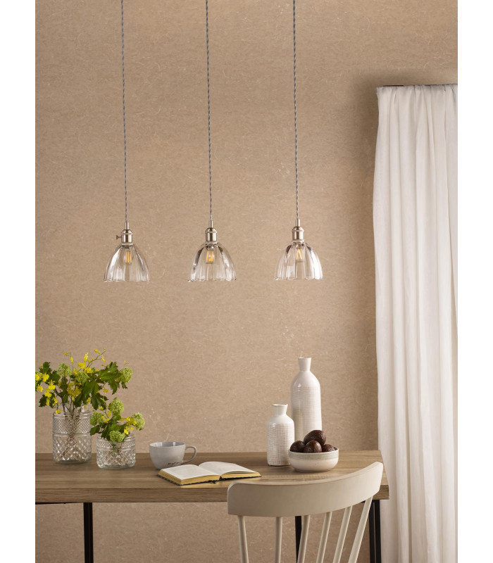 Hadano 3 Light Bar Ceiling Pendant Antique Chrome and Scalloped Bell Glass-3