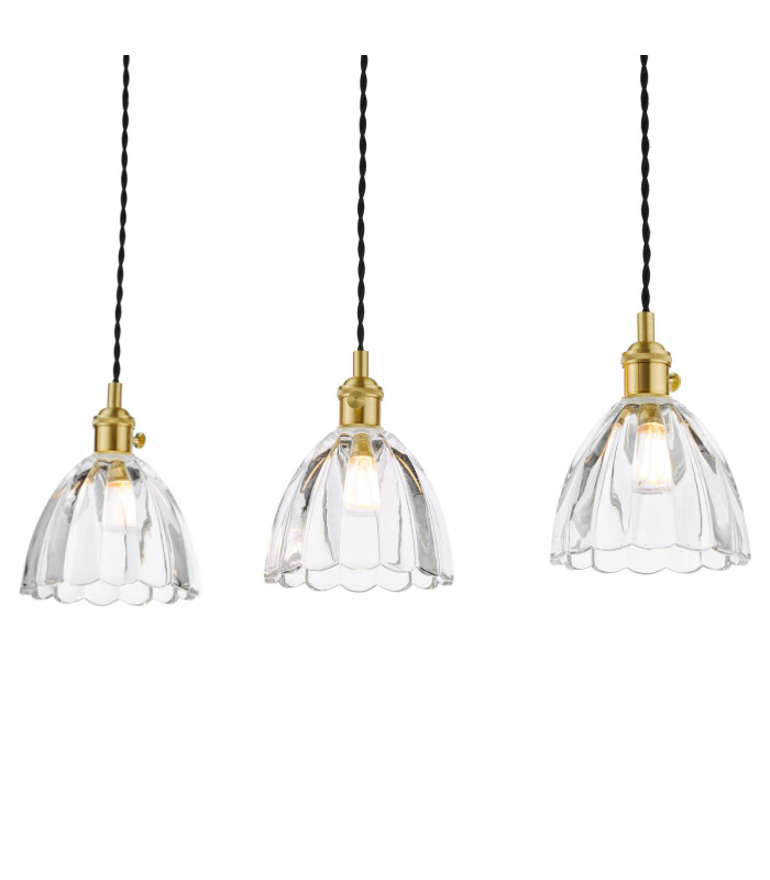 Hadano 3 Light Bar Ceiling Pendant Natural Brass and Scalloped Bell Glass-8