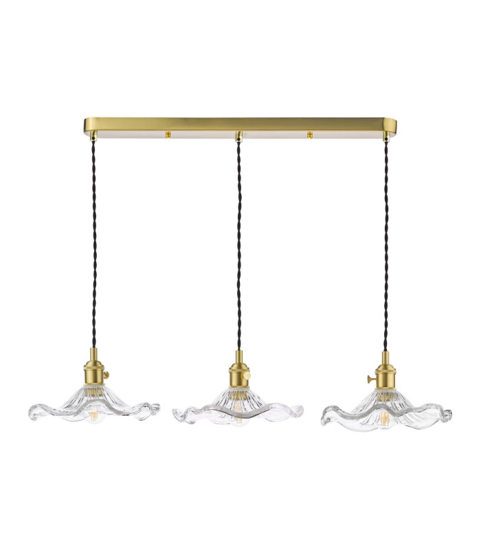 Hadano 3 Light Bar Ceiling Pendant Natural Brass and Wavy Glass-5