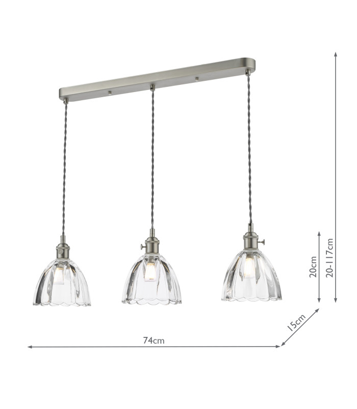Hadano 3 Light Bar Ceiling Pendant Antique Chrome and Scalloped Bell Glass-4
