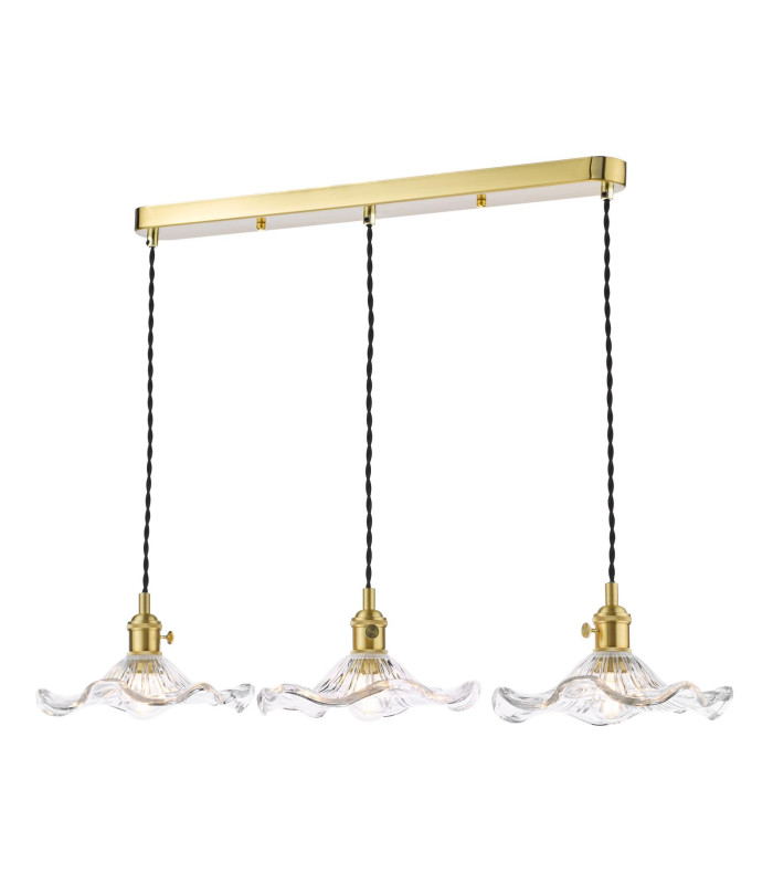 Hadano 3 Light Bar Ceiling Pendant Natural Brass and Wavy Glass-6
