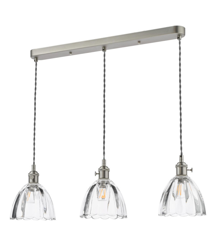 Hadano 3 Light Bar Ceiling Pendant Antique Chrome and Scalloped Bell Glass-5