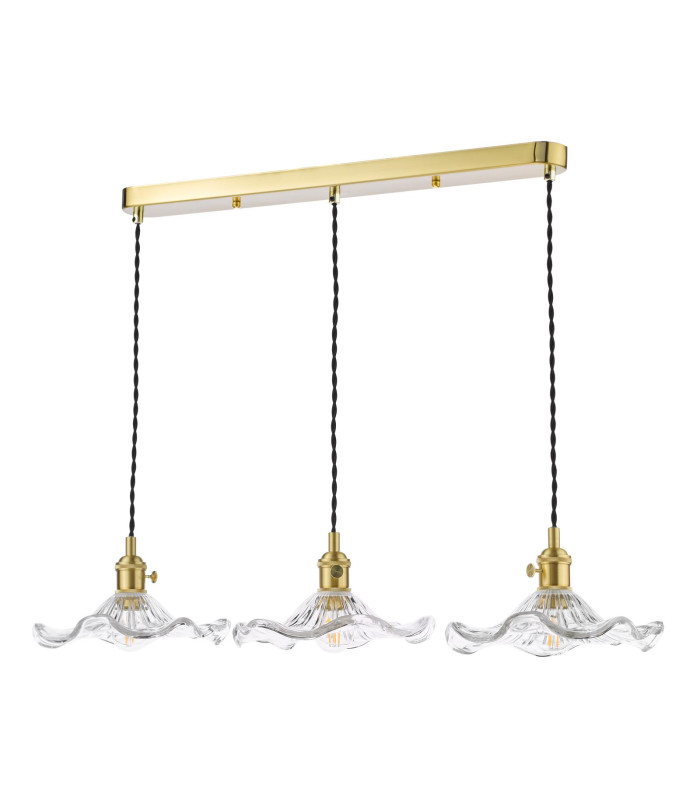 Hadano 3 Light Bar Ceiling Pendant Natural Brass and Wavy Glass-7