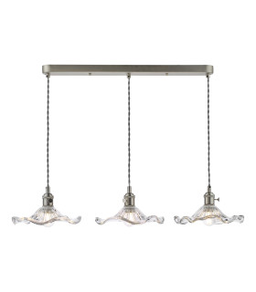 Hadano 3 Light Bar Ceiling Pendant Antique Chrome and Wavy Glass-1