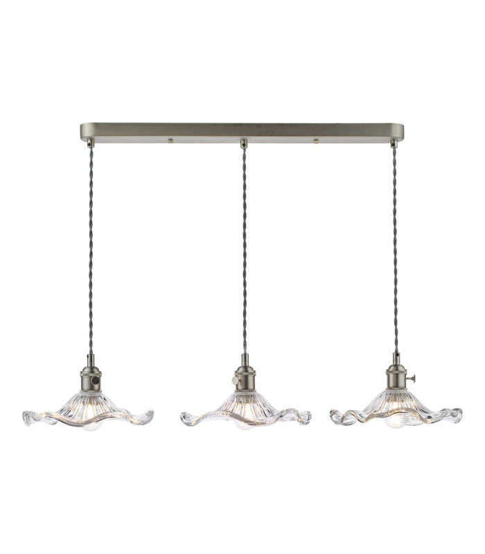 Hadano 3 Light Bar Ceiling Pendant Antique Chrome and Wavy Glass-1