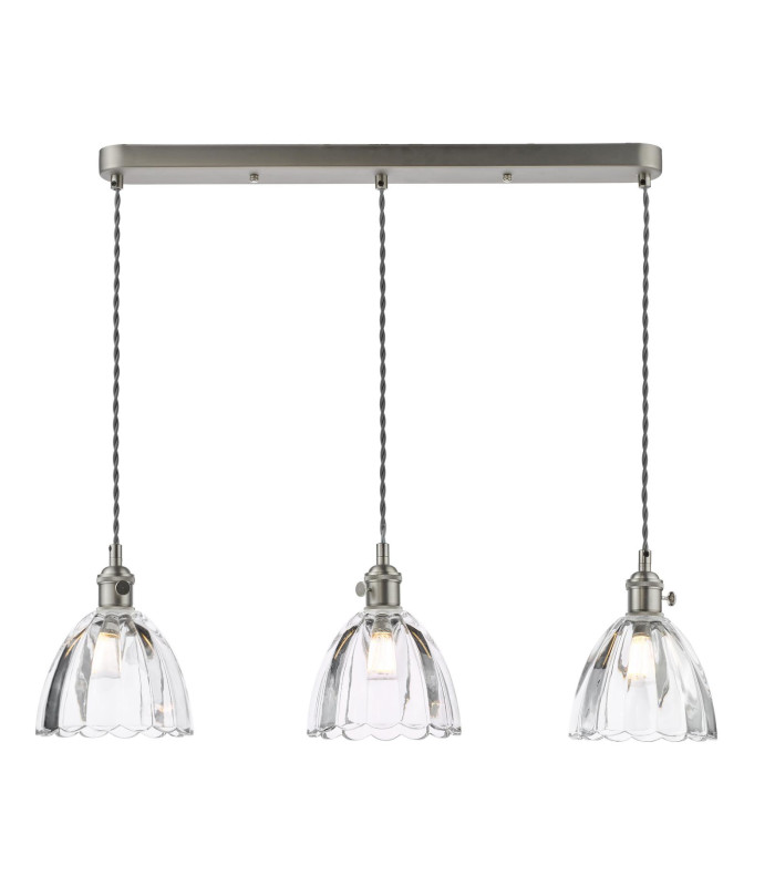 Hadano 3 Light Bar Ceiling Pendant Antique Chrome and Scalloped Bell Glass-6