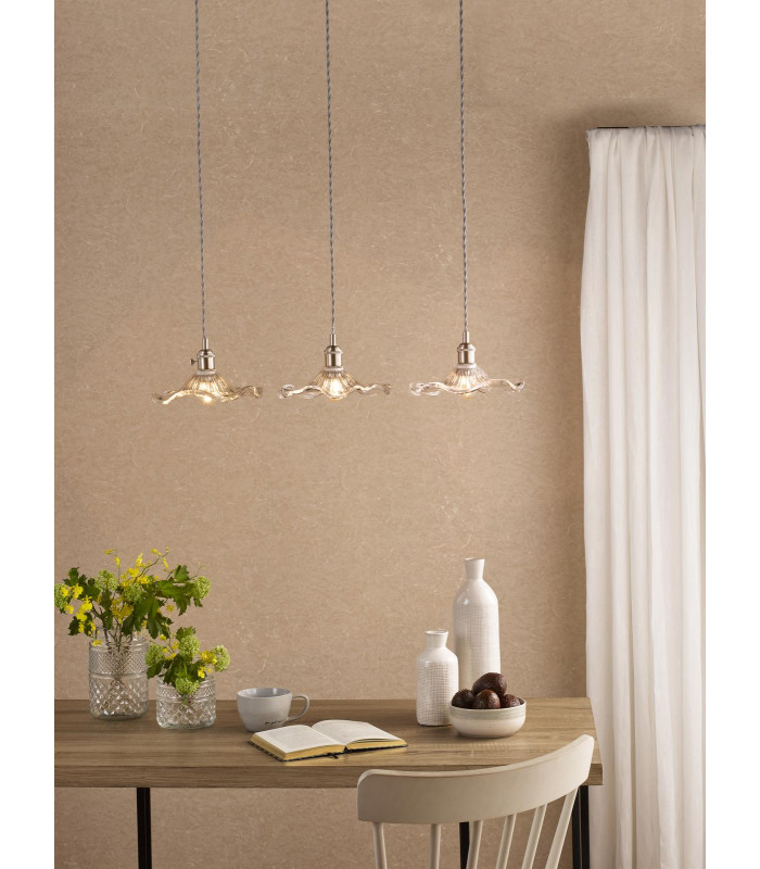 Hadano 3 Light Bar Ceiling Pendant Antique Chrome and Wavy Glass-2
