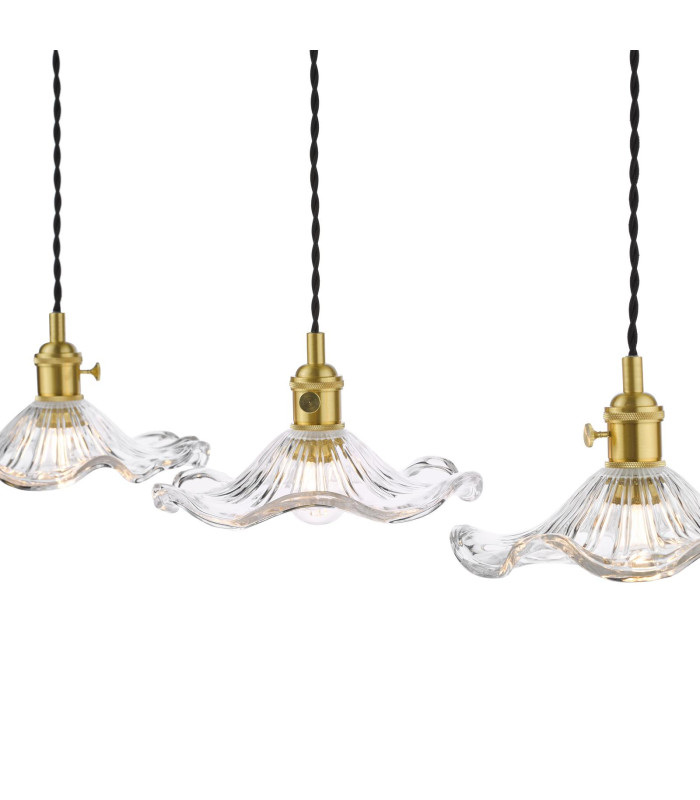 Hadano 3 Light Bar Ceiling Pendant Natural Brass and Wavy Glass-9