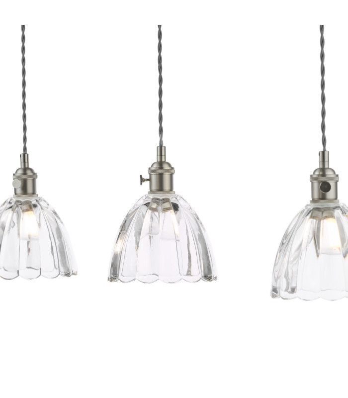 Hadano 3 Light Bar Ceiling Pendant Antique Chrome and Scalloped Bell Glass-8