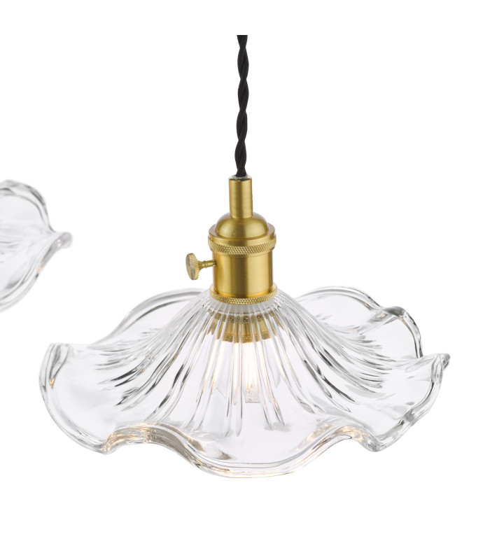 Hadano 3 Light Bar Ceiling Pendant Natural Brass and Wavy Glass-10