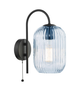 Idra Wall Light Satin Black and Blue Ribbed Glass-1