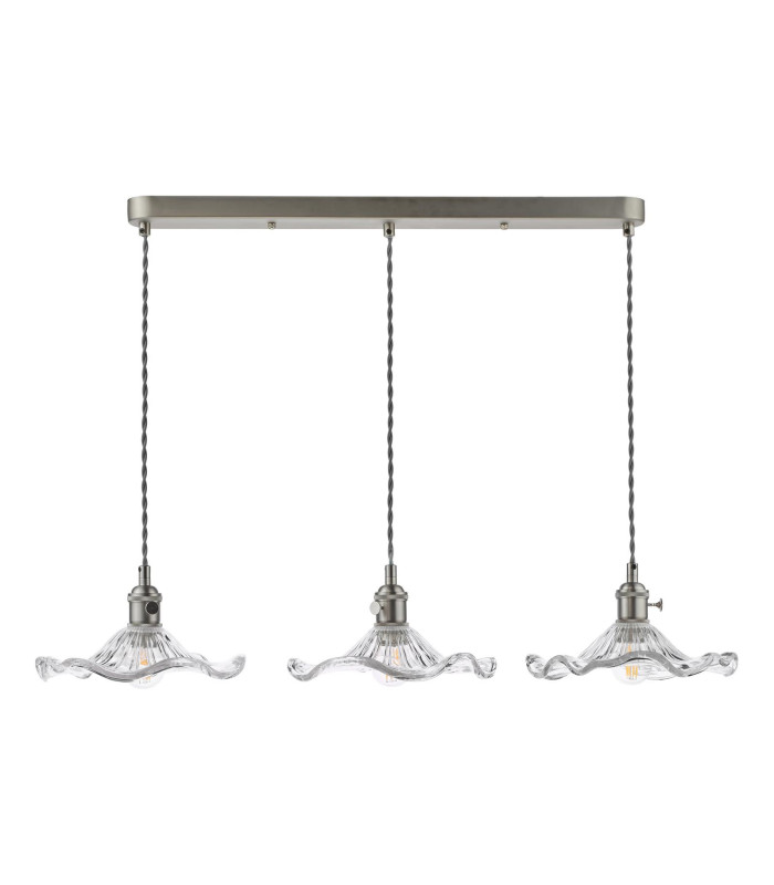 Hadano 3 Light Bar Ceiling Pendant Antique Chrome and Wavy Glass-5