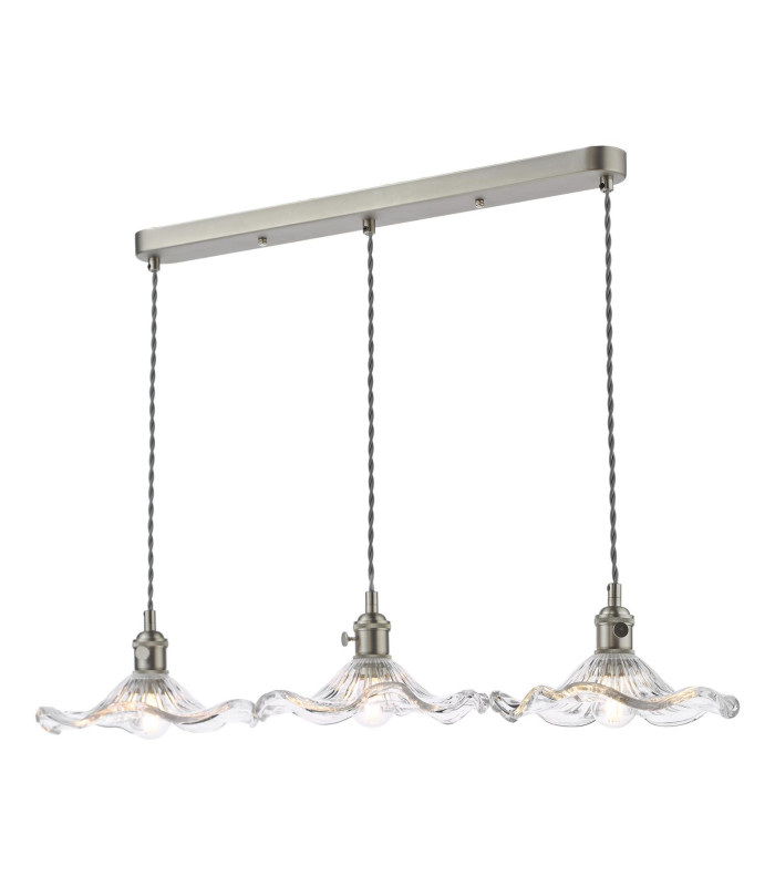 Hadano 3 Light Bar Ceiling Pendant Antique Chrome and Wavy Glass-6