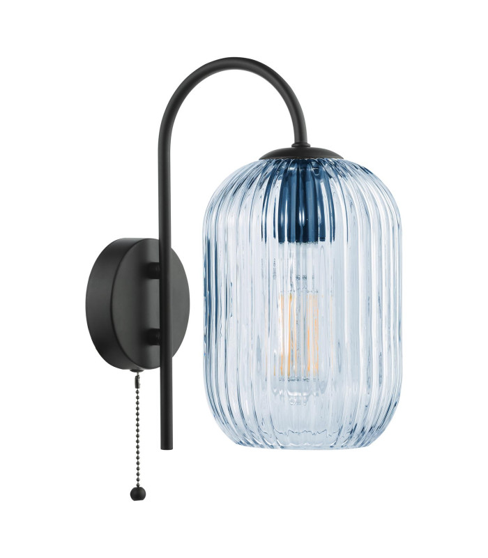 Idra Wall Light Satin Black and Blue Ribbed Glass-2