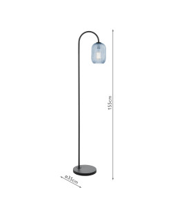 Idra Floor Lamp Satin Black and Blue Ribbed Glass-2