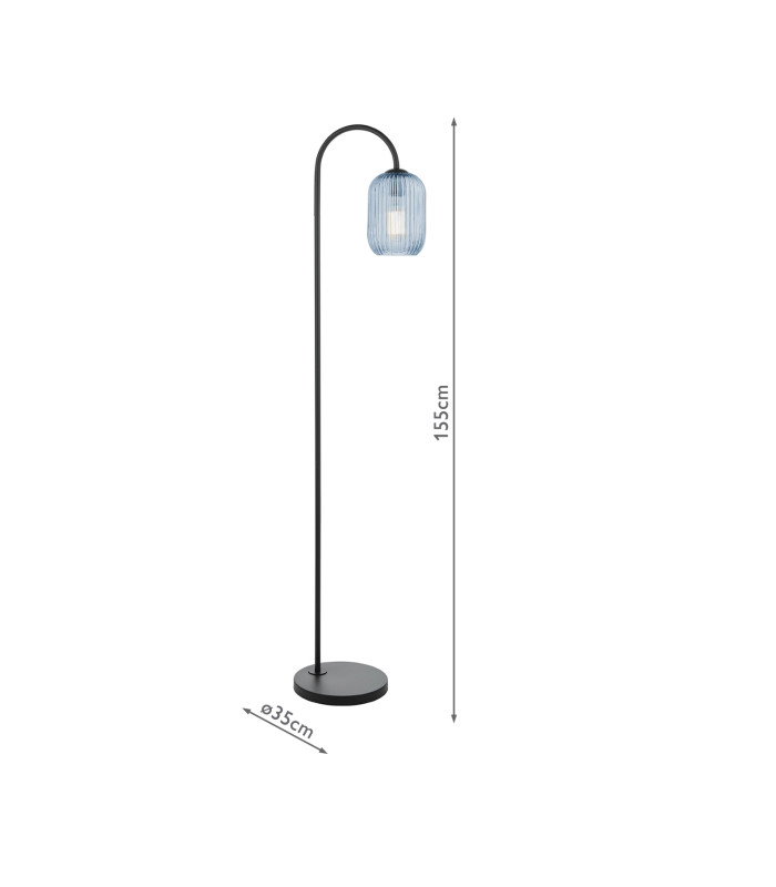 Idra Floor Lamp Satin Black and Blue Ribbed Glass-2