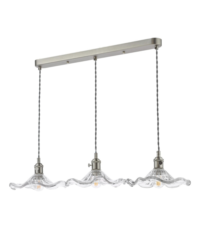 Hadano 3 Light Bar Ceiling Pendant Antique Chrome and Wavy Glass-7