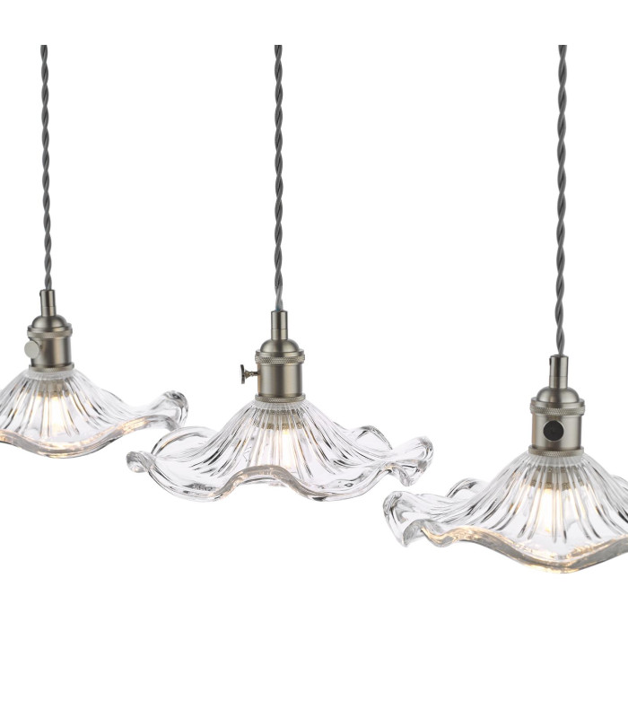 Hadano 3 Light Bar Ceiling Pendant Antique Chrome and Wavy Glass-8