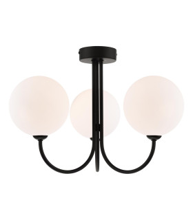 Jared 3 Light Semi Flush Ceiling Matt Black With Opal Glass