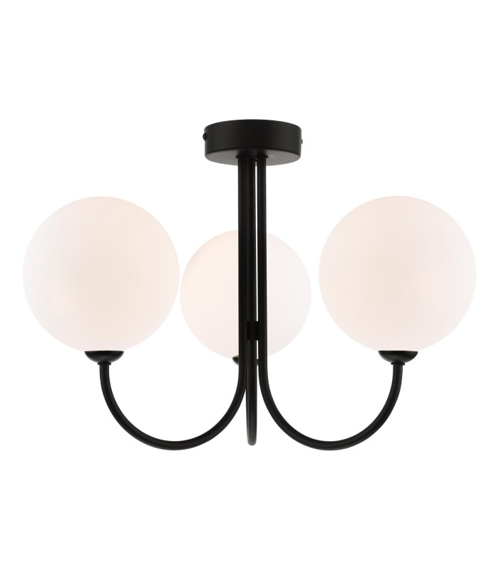 Jared 3 Light Semi Flush Ceiling Matt Black With Opal Glass