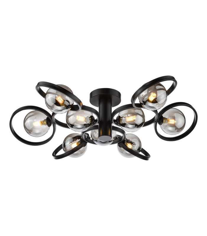 Lynette 9 Light Semi-Flush Satin Black With Smoked Glass-1