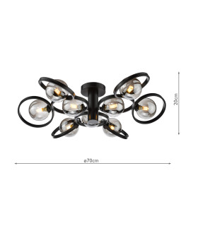 Lynette 9 Light Semi-Flush Satin Black With Smoked Glass-2