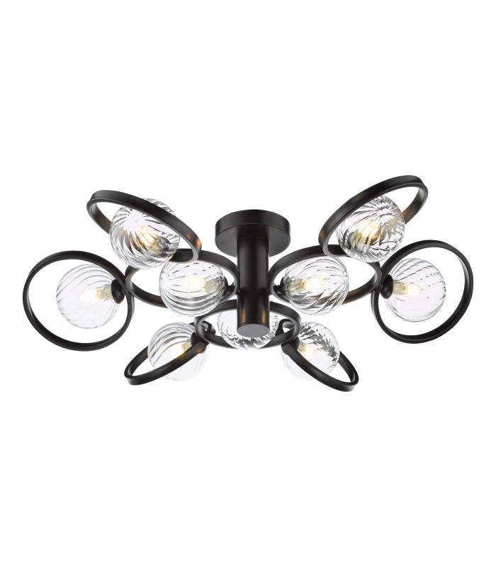 Lynette 9 Light Semi-Flush Satin Black With Twisted Glass-1