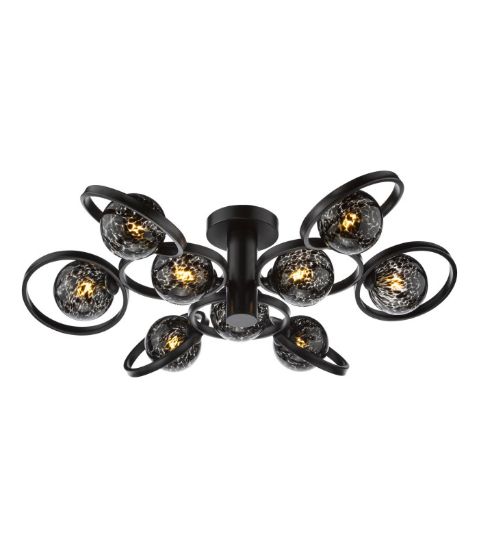 Lynette 9 Light Semi-Flush Satin Black With Black Confetti Glass-1