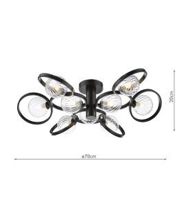 Lynette 9 Light Semi-Flush Satin Black With Twisted Glass-2