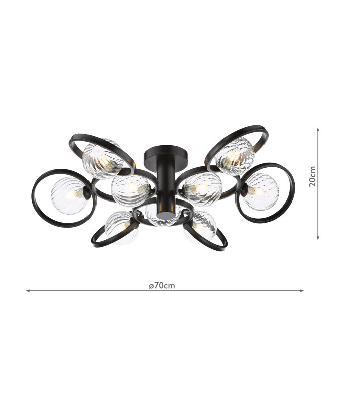 Lynette 9 Light Semi-Flush Satin Black With Twisted Glass-2