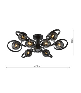 Lynette 9 Light Semi-Flush Satin Black With Black Confetti Glass-2