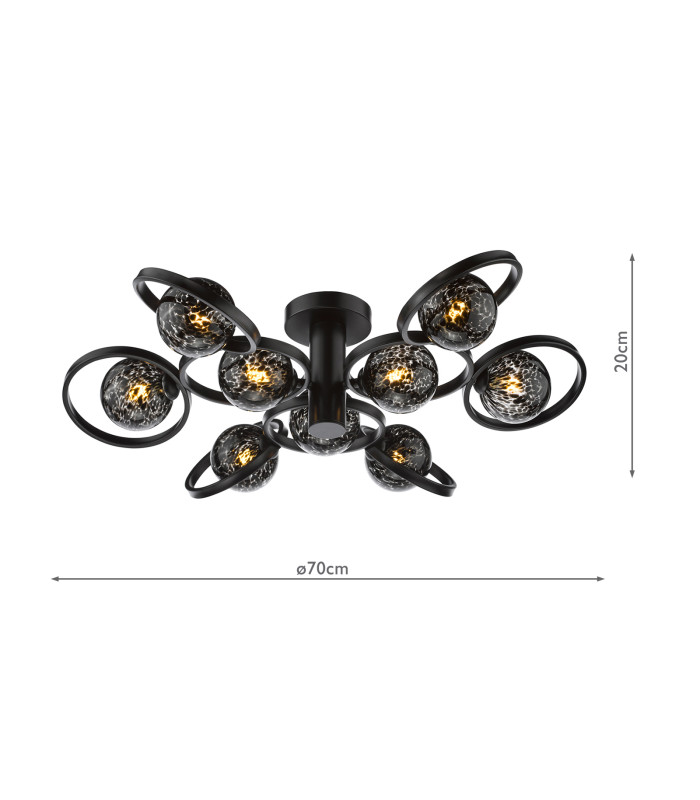 Lynette 9 Light Semi-Flush Satin Black With Black Confetti Glass-2