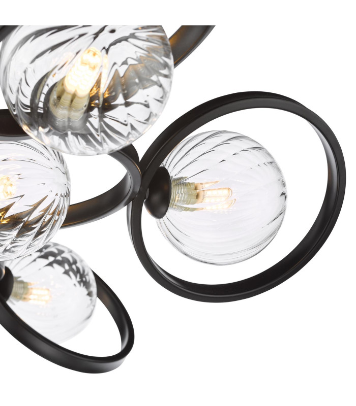 Lynette 9 Light Semi-Flush Satin Black With Twisted Glass-4