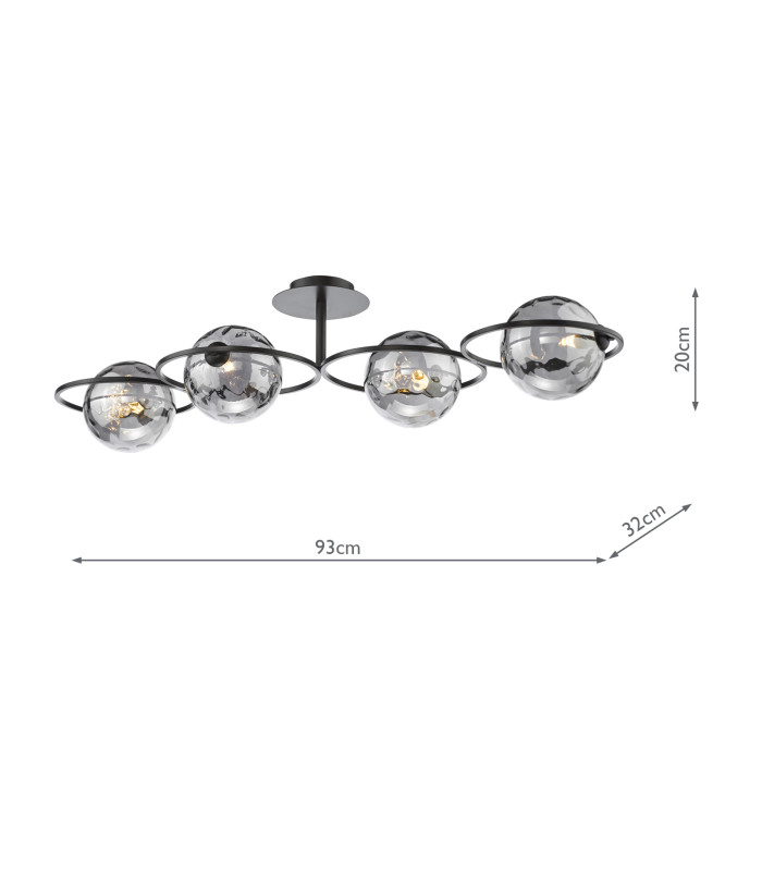 Olympus 4 Light Semi-Flush Matt Black With Smoked Dimpled Glass-4