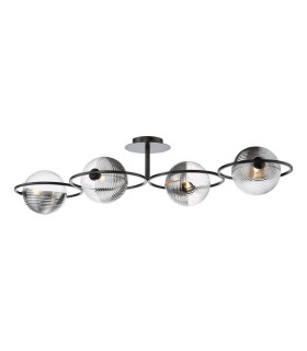 Olympus 4 Light Semi-Flush Matt Black With Smoked/Clear Ribbed Glass-1
