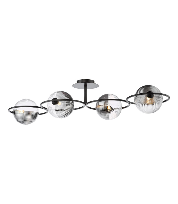 Olympus 4 Light Semi-Flush Matt Black With Smoked/Clear Ribbed Glass-1