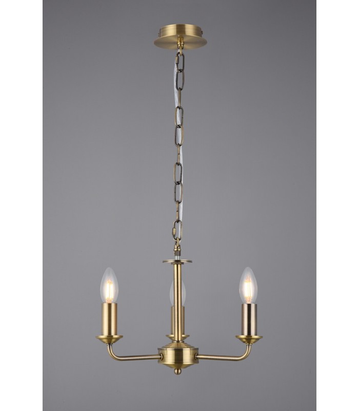 3 Light Multi Arm Ceiling Pendant without Shade, c, w 2m Chain, E14 Antique Brass - 2
