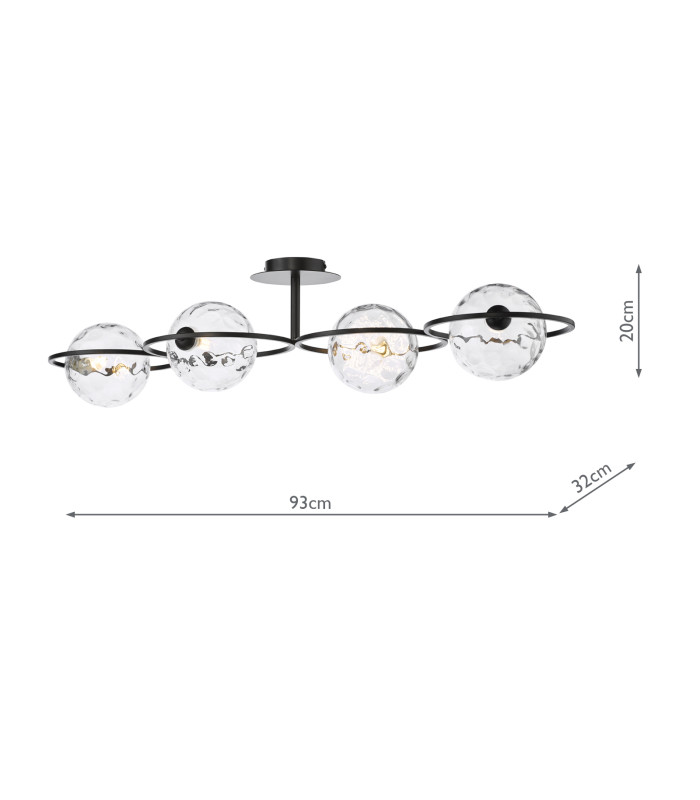 Olympus 4 Light Semi-Flush Matt Black With Clear Dimpled Glass-4