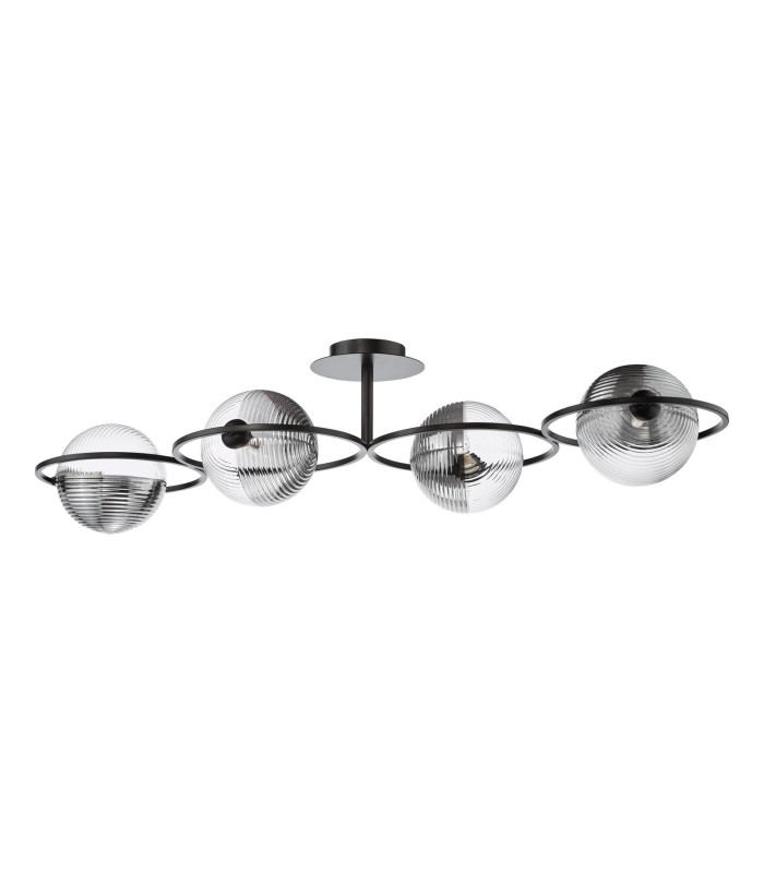 Olympus 4 Light Semi-Flush Matt Black With Smoked/Clear Ribbed Glass-4