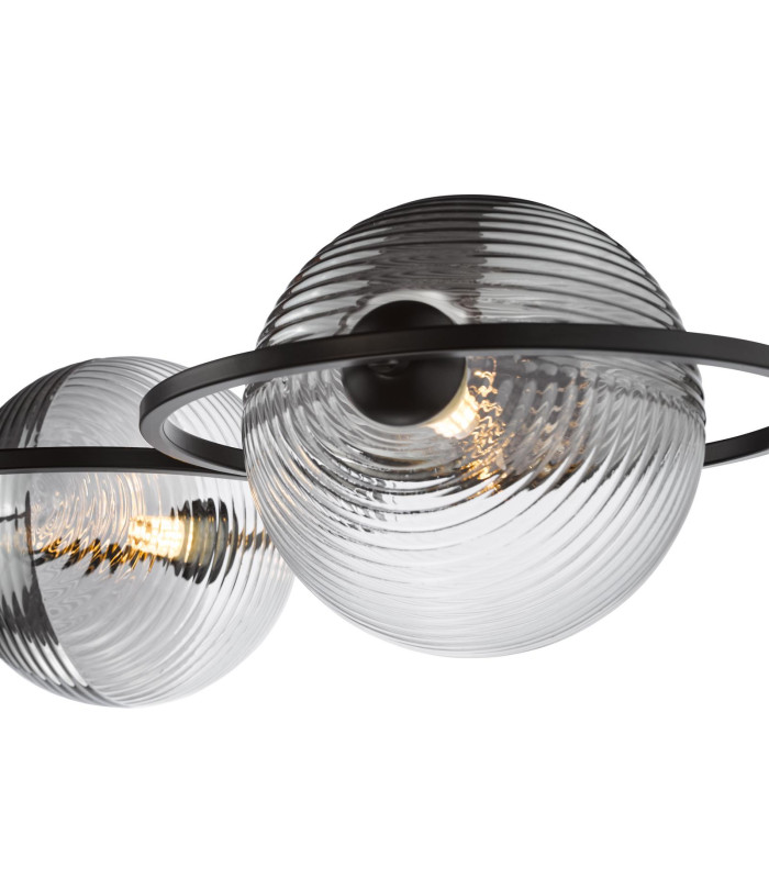 Olympus 4 Light Semi-Flush Matt Black With Smoked/Clear Ribbed Glass-5