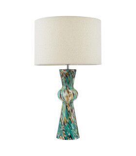 Rheneas Table Lamp Blue Art Glass and Polished Chrome With Shade-1