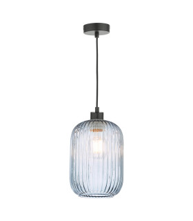 Sawyer Ceiling Pendant Matt Black and Blue Ribbed Glass-1