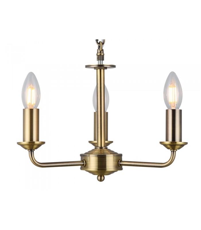 3 Light Multi Arm Ceiling Pendant without Shade, c, w 2m Chain, E14 Antique Brass - 4