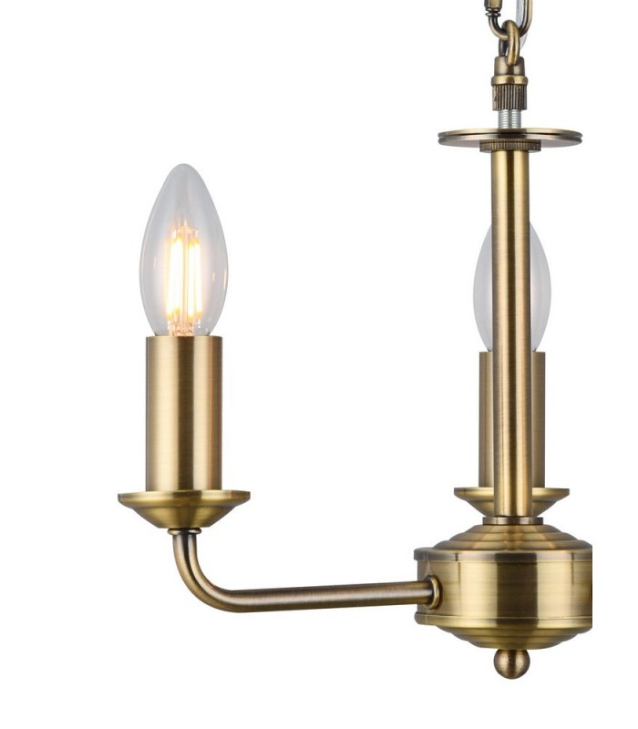 3 Light Multi Arm Ceiling Pendant without Shade, c, w 2m Chain, E14 Antique Brass - 5