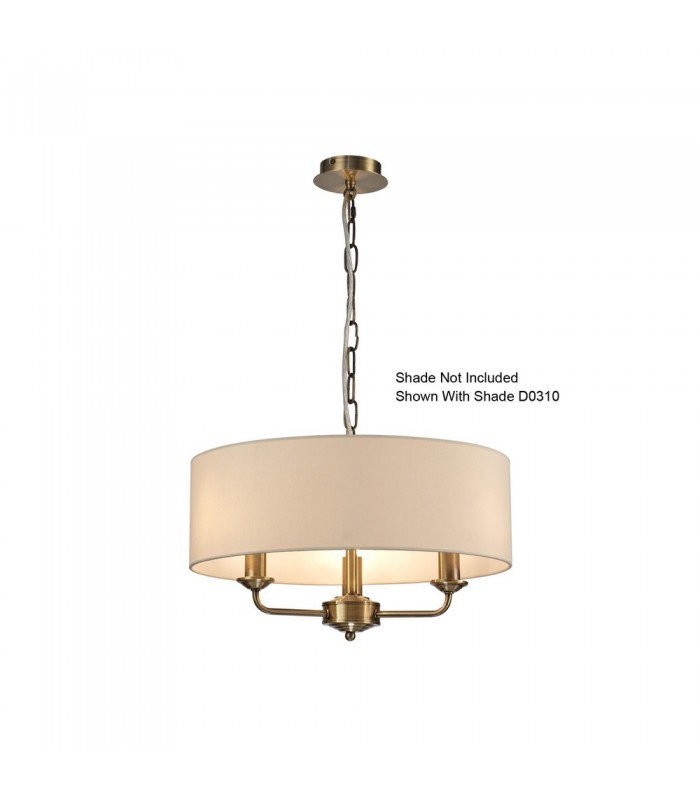 3 Light Multi Arm Ceiling Pendant without Shade, c, w 2m Chain, E14 Antique Brass - 6