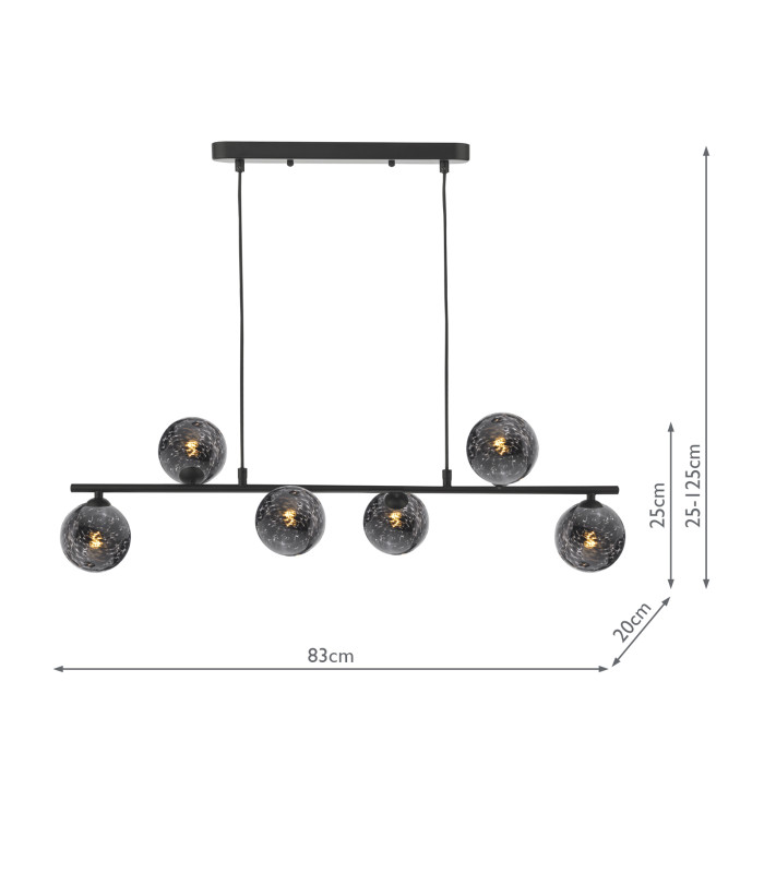 Spiral 6 Light Bar Ceiling Pendant Matt Black With Black Confetti Glass-2